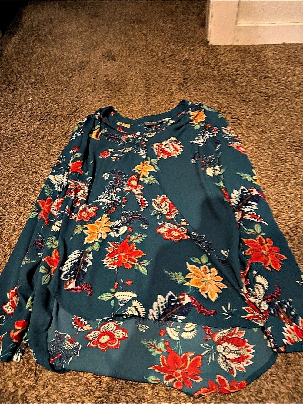 SOLO Jeans Floral Blouse in Blue & Red Size Medium Like New